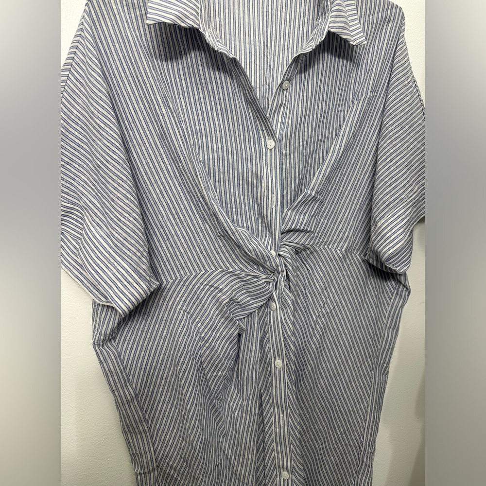 Analia Dolman Sleeve Stripe Shirt Collar Oversize Dress